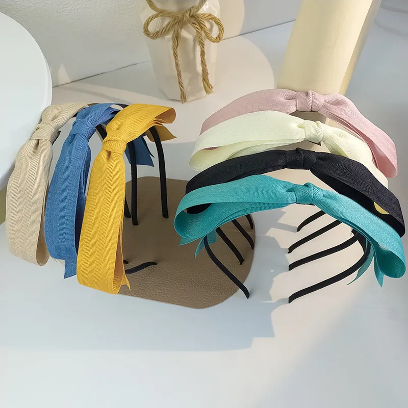 Serre-tête Doux en Tissu avec Nœud Papillon pour Femme Fille Grand Nœud en Ruban Couleur Unie Accessoire Cheveux Élégant