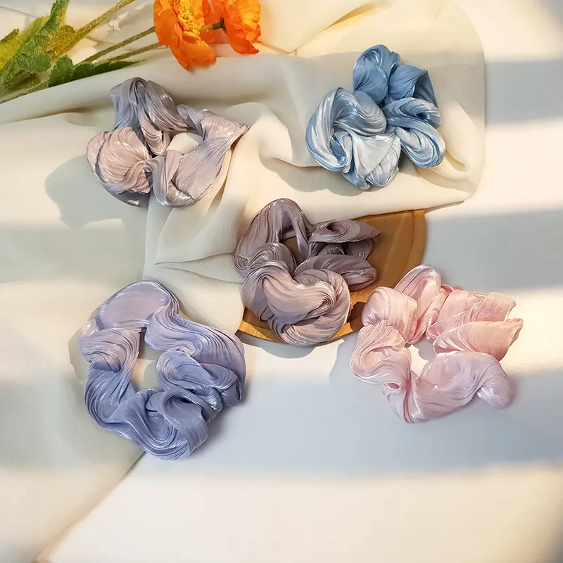 Elegante Coletero de Satén Plisado Gran Banda para el Cabello para Mujeres Estilo Coreano Color Sólido Gomas para el Pelo Accesorios