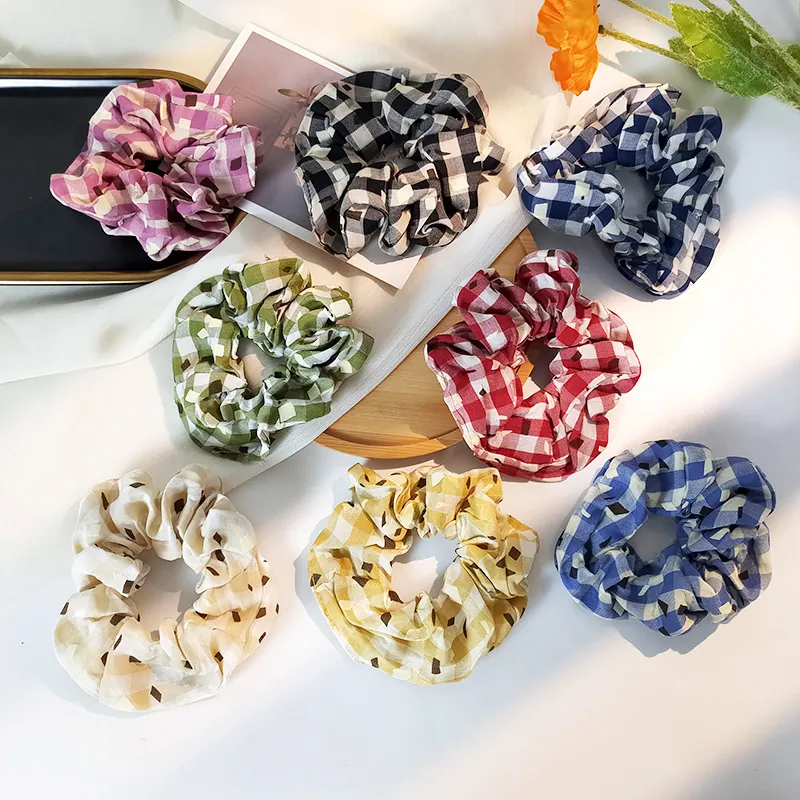 Plaid Fabric Scrunchies Sweet Checkered Hair Ties For Women Korean Style Large Elastic Hair Bands Hair Accessories