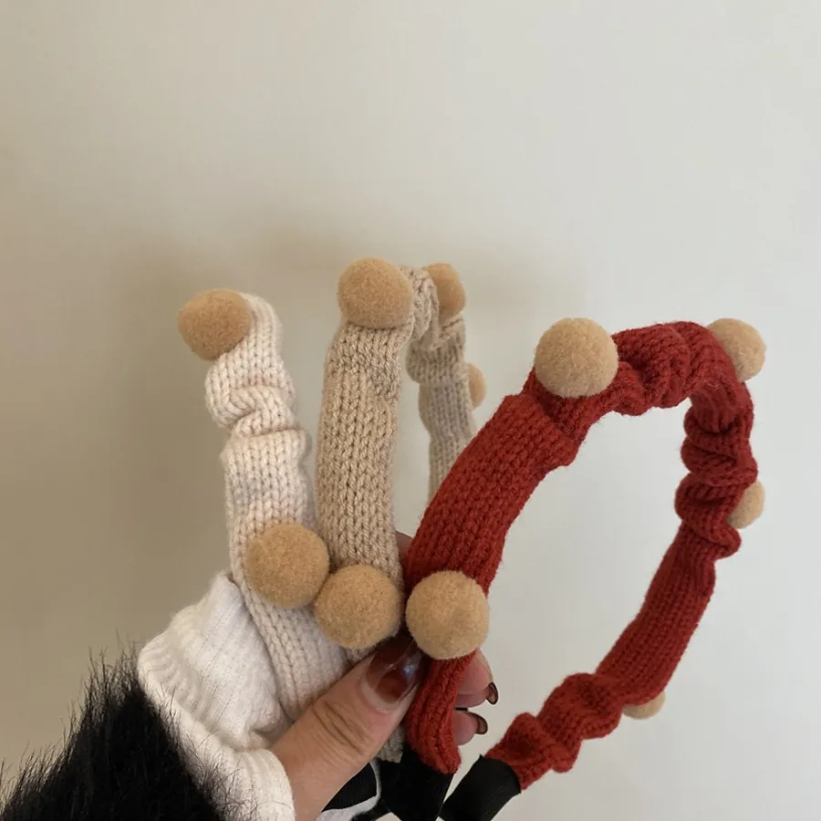 Weihnachten Gestrickte Pompon Haarreif Damen Herbst Winter Gefaltete Haarband Koreanisch Weiche Plüsch Ball Haarschmuck Festlich