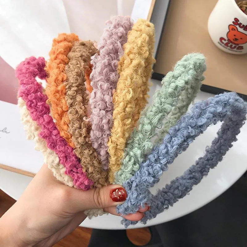 Cute Lamb Wool Look Plush Headband Thickened Soft Sherpa Hair Hoop Sweet Morandi Color Hair Accessories For Women Outing