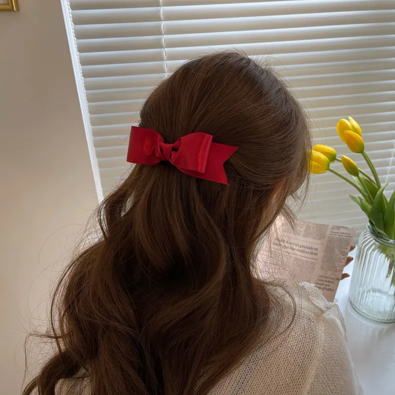 French Style Satin Bow Hair Clip For Women Elegant Large Ribbon Hairpin Sweet Oversized Horsetail Top Clip Fashion Hair Accessories