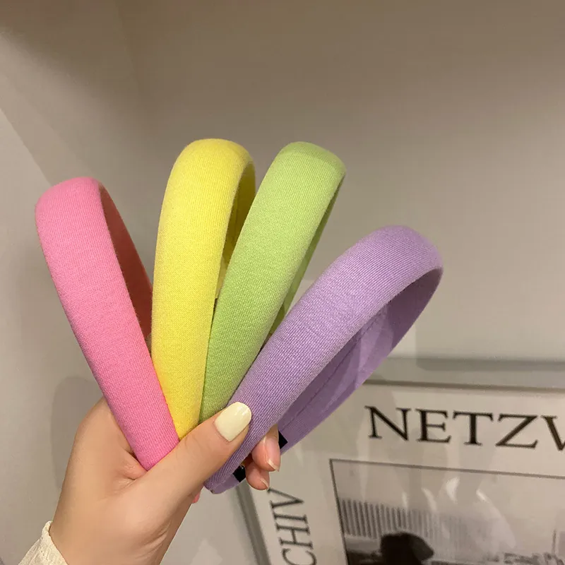 Women Sweet Candy Colored Thickened Sponge Headband Soft Fabric Padded Hair Hoop For Face Washing Spa Makeup Daily Hair Accessories