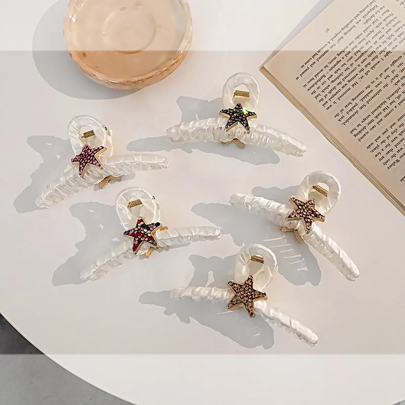 Pince à Cheveux en Tissu Satiné Style Coréen Élégante Pince Requin Étoile Strass pour Femmes Accessoires de Coiffure