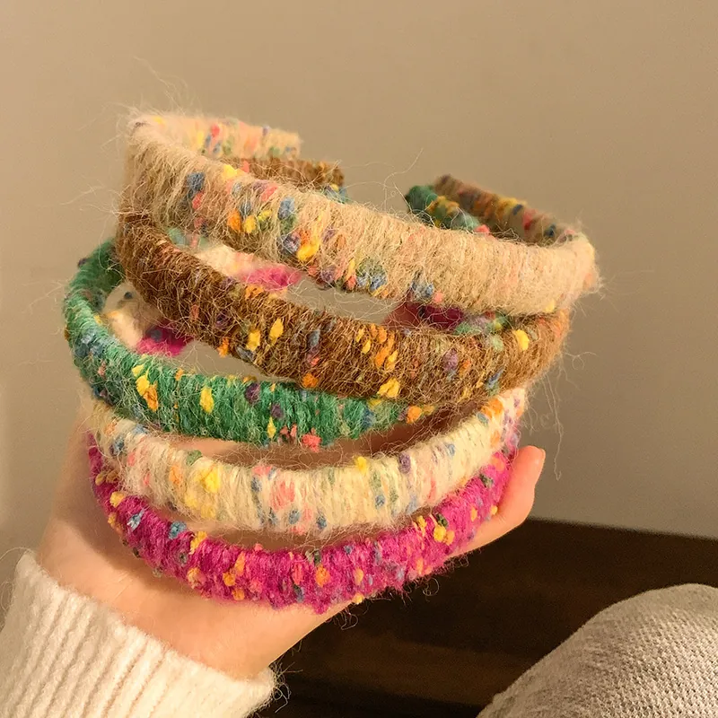 Korean Ins Style Yarn Knitted Headband Colorful Speckled Plush Hairband Retro Sweet Winter Hair Accessories For Women