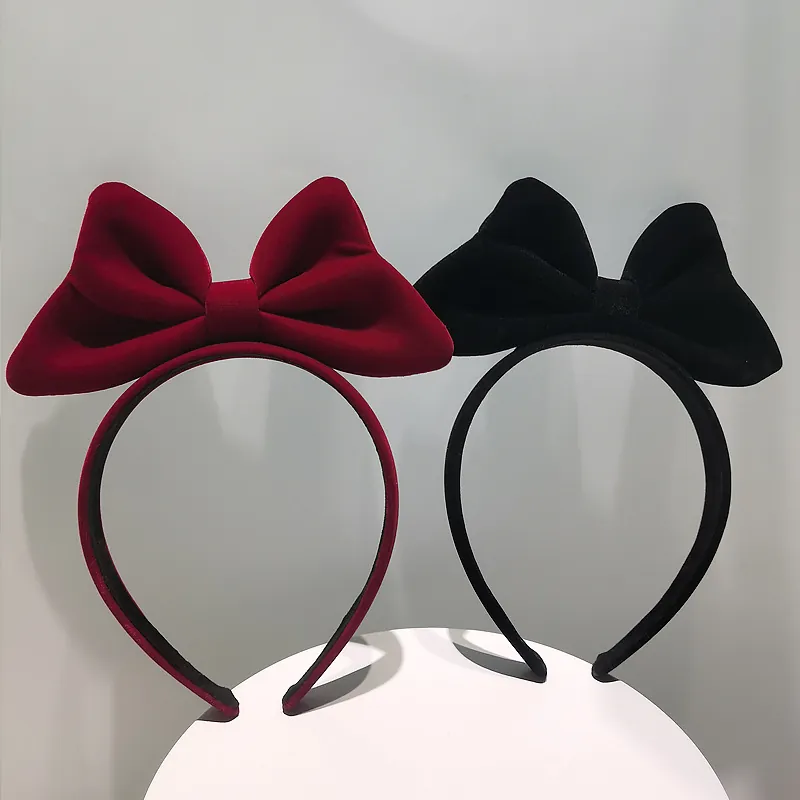 Women Sweet Oversized Satin Bow Headband Velvet Texture Hair Hoop Christmas New Year Party Hair Accessories Red Black