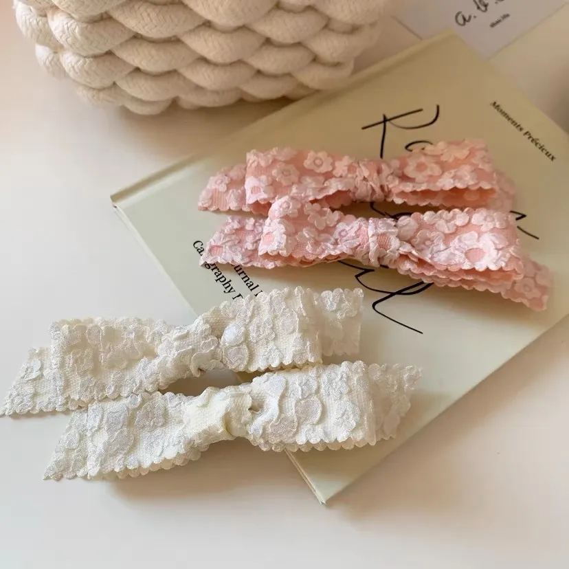 Korean Style Lace Floral Bow Hair Clip Elegant Sweet Ribbon Embroidery Alligator Clip For Women Girls Hair Accessories