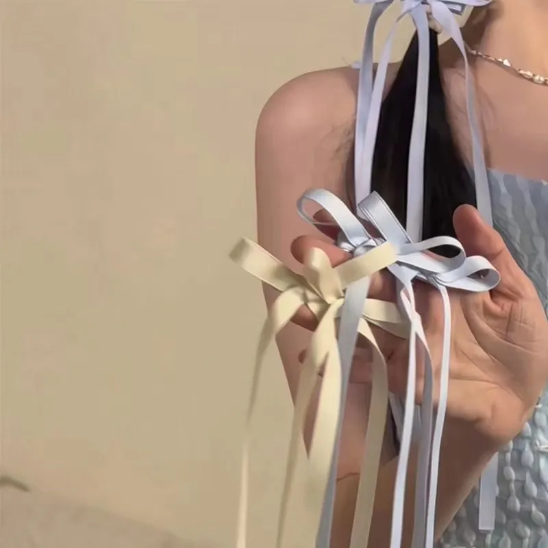 Handmade Satin Bow Hair Clip Long Streamer For Women Elegant Korean Style Sweet Ribbon Hair Accessory Hairpin