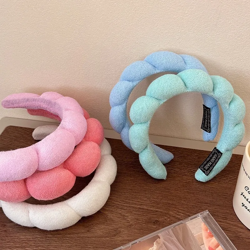 Handmade Padded Sponge Headband For Women Plush Braided Twisted Hair Band For Face Washing Makeup Home Sweet Puffy Hair Accessories