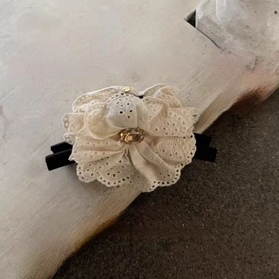 French Vintage Lace Flower Hair Claw And Scrunchie Elegant Rhinestone Hair Accessories For Women Daily Party Dating