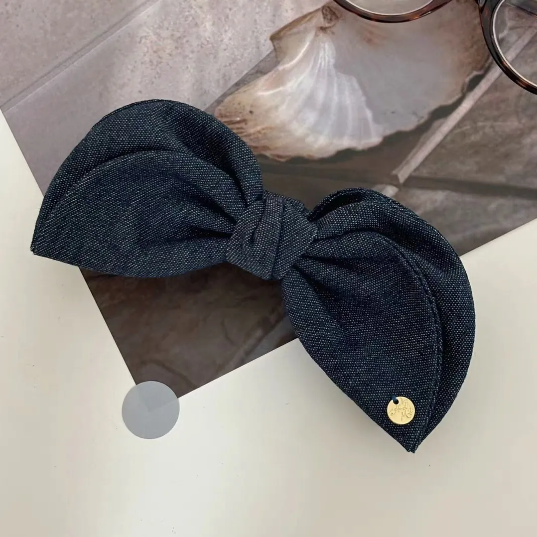 Vintage Large Bowknot Hair Clip Denim Fabric Satin Hair Claw Clip Simple Banana Clip For Women Elegant Hair Accessories
