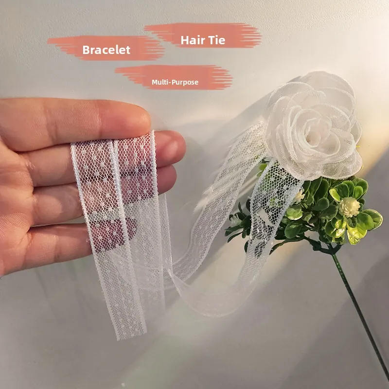 Elegant White Lace Mesh Choker Necklace For Women 3D Rose Flower Ribbon Bow Handmade Wedding Party Jewelry Gift