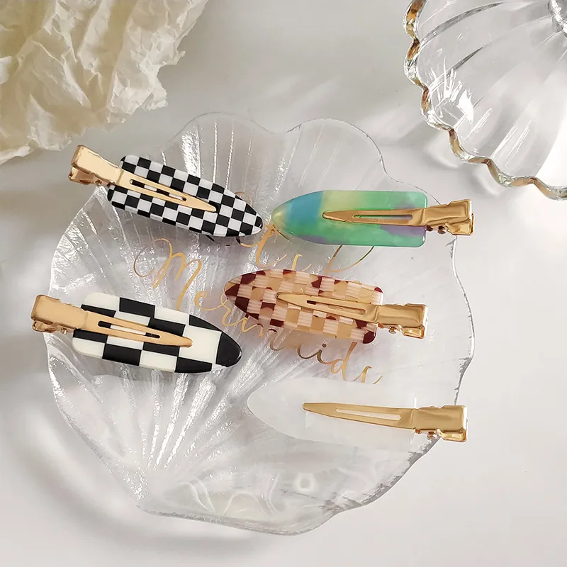 Barrette à Cheveux en Acétate à Damier Sans Trace Style Coréen pour Femme Maquillage Lavage du Visage Accessoire Cheveux