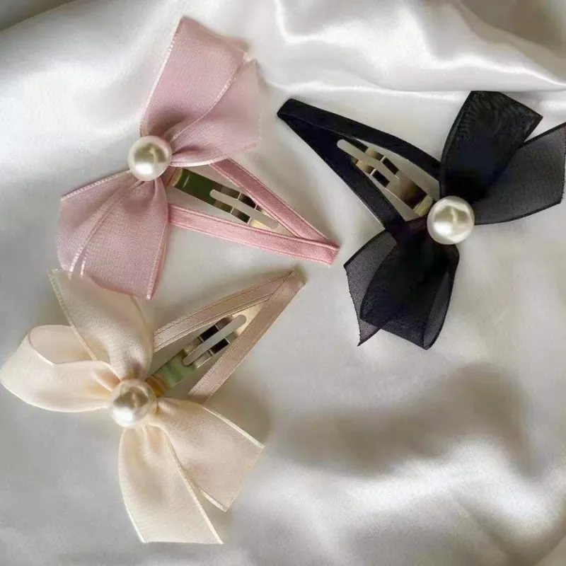 Barrette à Cheveux en Satin Organza avec Nœud pour Femme Élégante Pince Bec de Canard avec Décoration de Künstliche Perle Imitation
