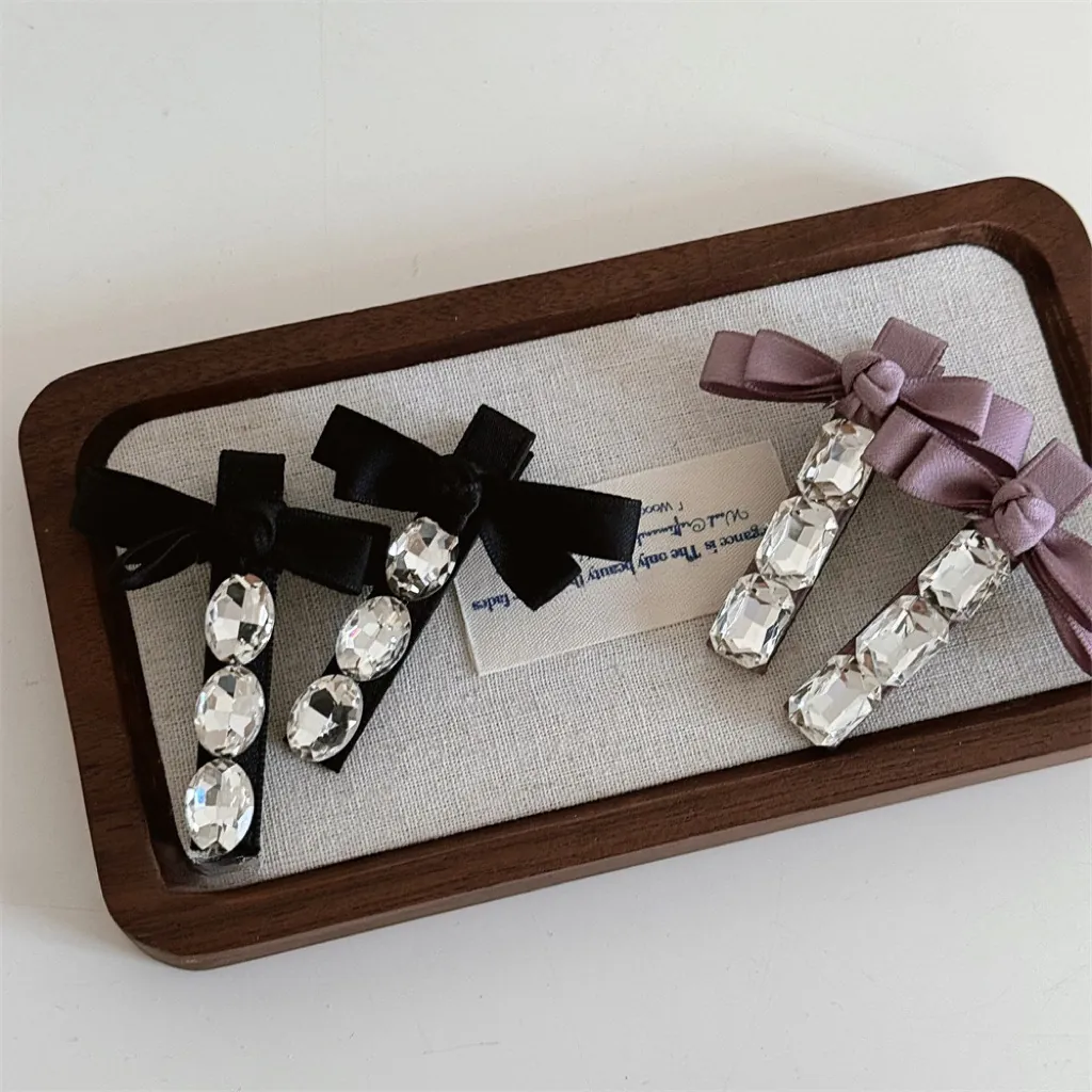 Eleganter Satin Schleifen Haarklammer Für Damen Glänzende Strass Seitenklammer Koreanischer Stil Süßer Mädchen Haarschmuck