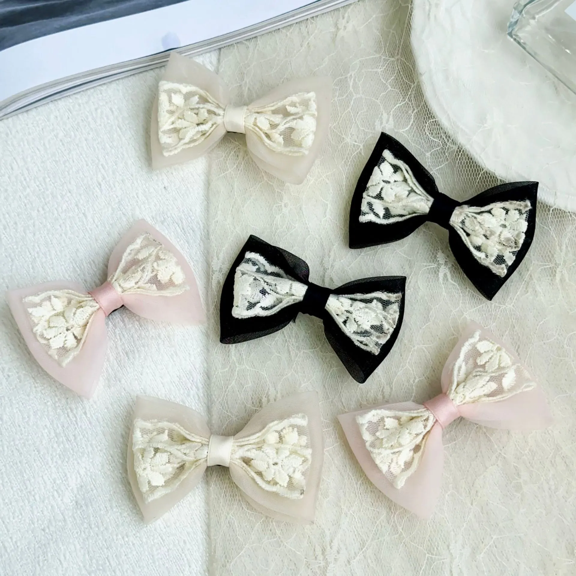 French Elegant Lace Bow Hair Clip Mesh Butterfly Hairpin Sweet Fairy Retro Duckbill Clip For Women Girls Hair Accessories