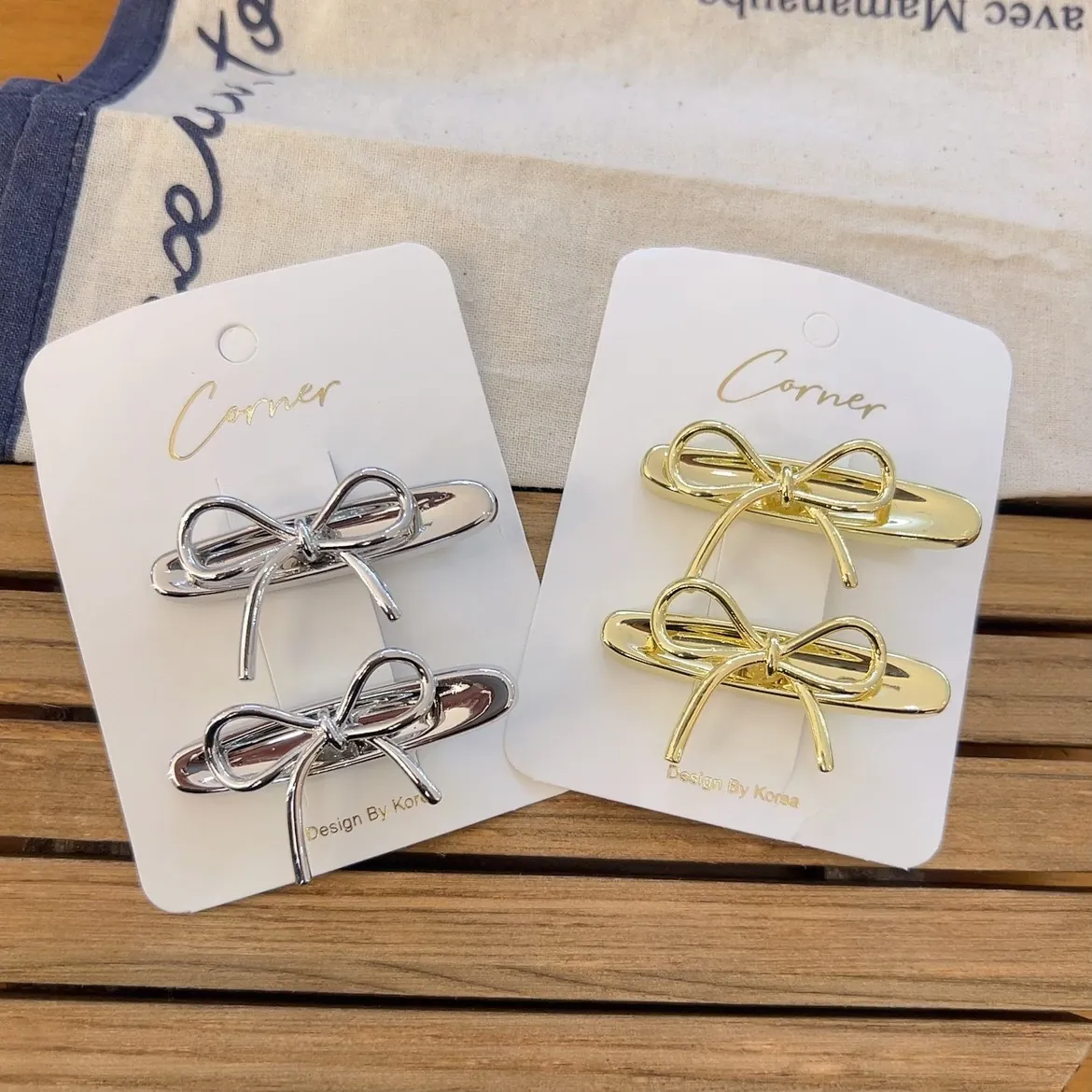 Korean Style Minimalist Metal Bowknot Duckbill Clip High-End Gold Silver Side Hair Clip Elegant Hair Accessories For Women