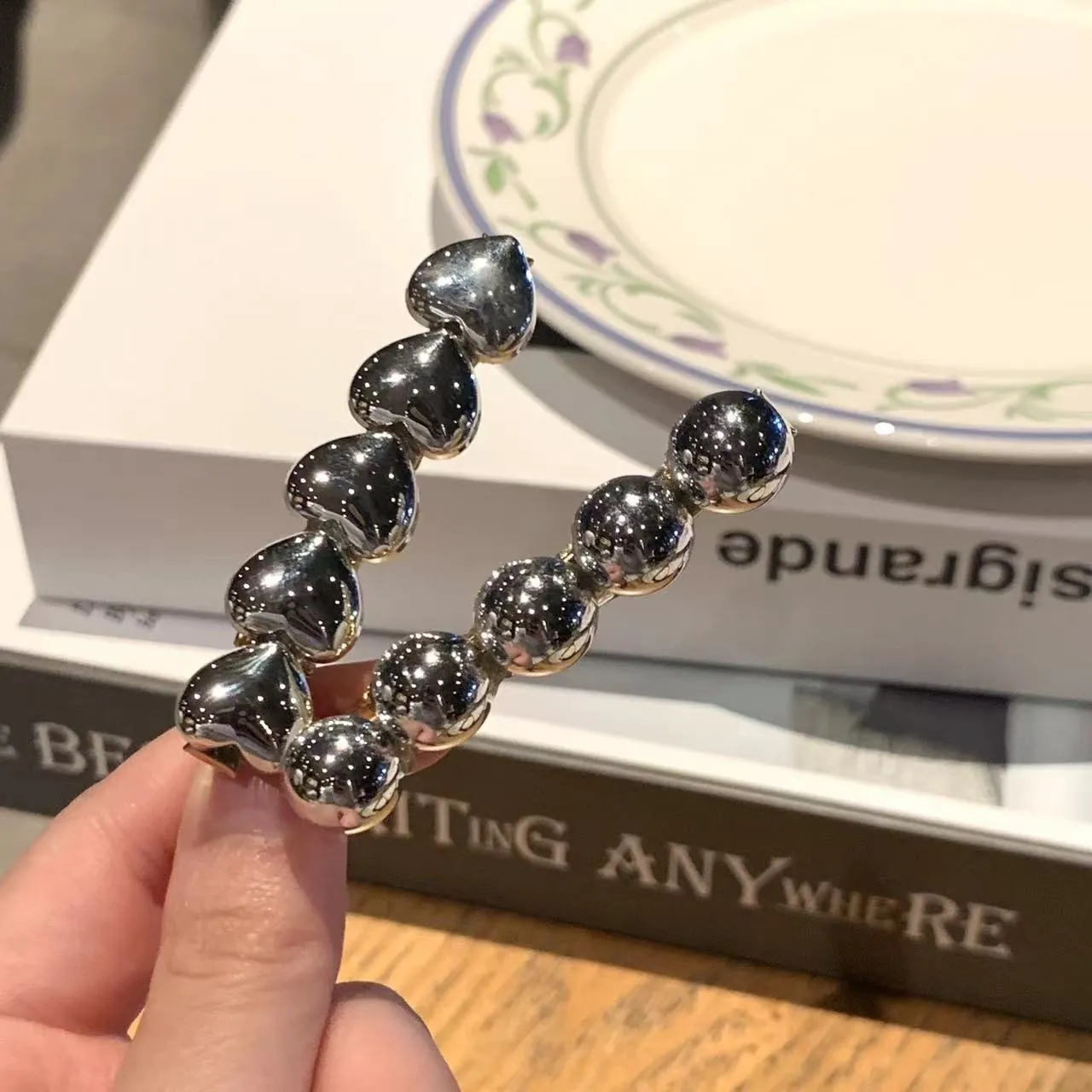 Korean Style Alloy Heart Round Bead Hair Clip Silver Metallic Lustre Hairpin For Women Daily Party Hair Accessories