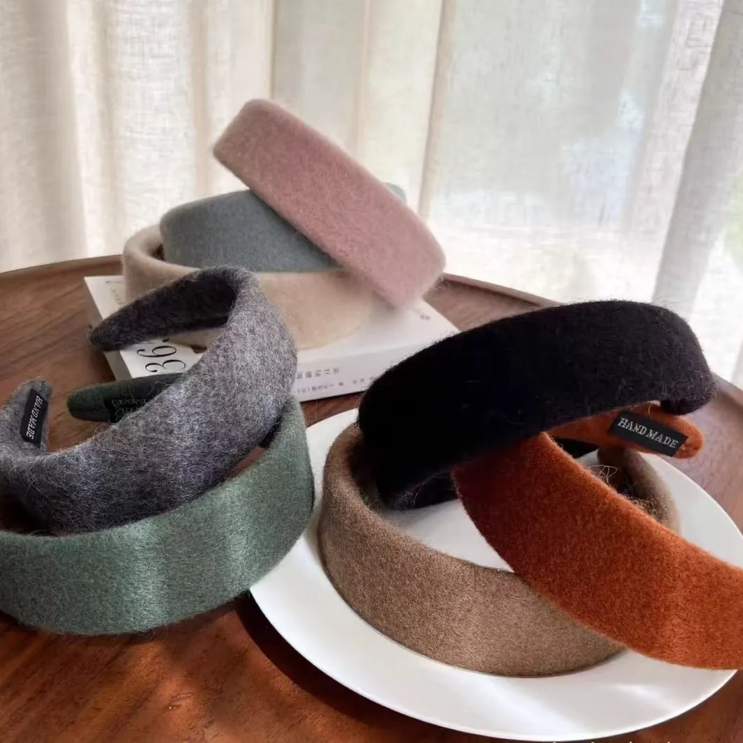 French Elegant Thickened Woolen Wide Headband For Women Solid Color Warm Soft Fleece Hairband Fashion Hair Accessory Gift