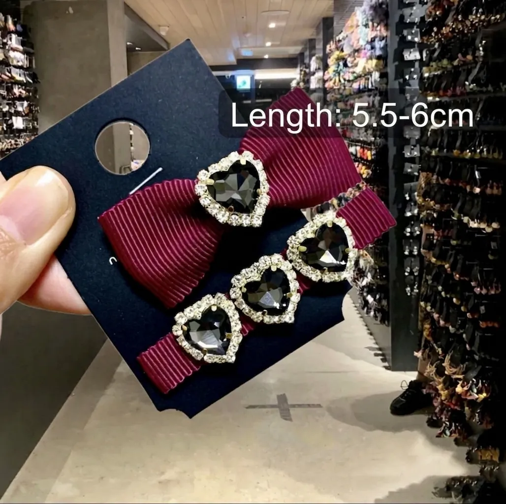 Elegante Set di Fermagli per Capelli con Fiocco e Strass a Cuore Donna Nastro di Raso Fermaglio Cuore Cristallo Moda Accessori