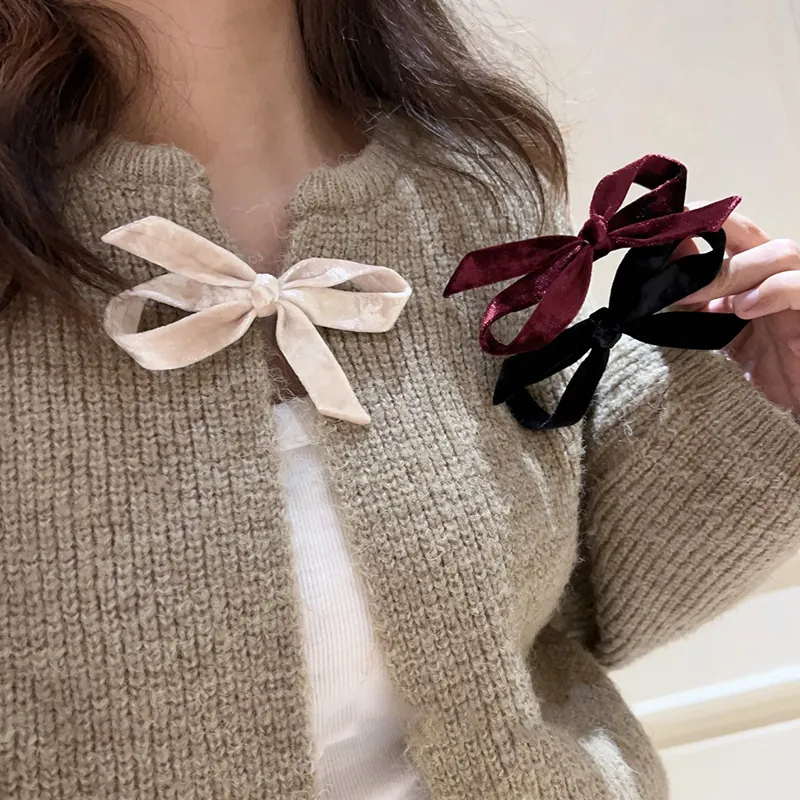 Velvet Bow Hair Clip Elegant Korean Style Duckbill Clip Solid Color Hair Pin Accessory For Women Girls Daily Dating Gift