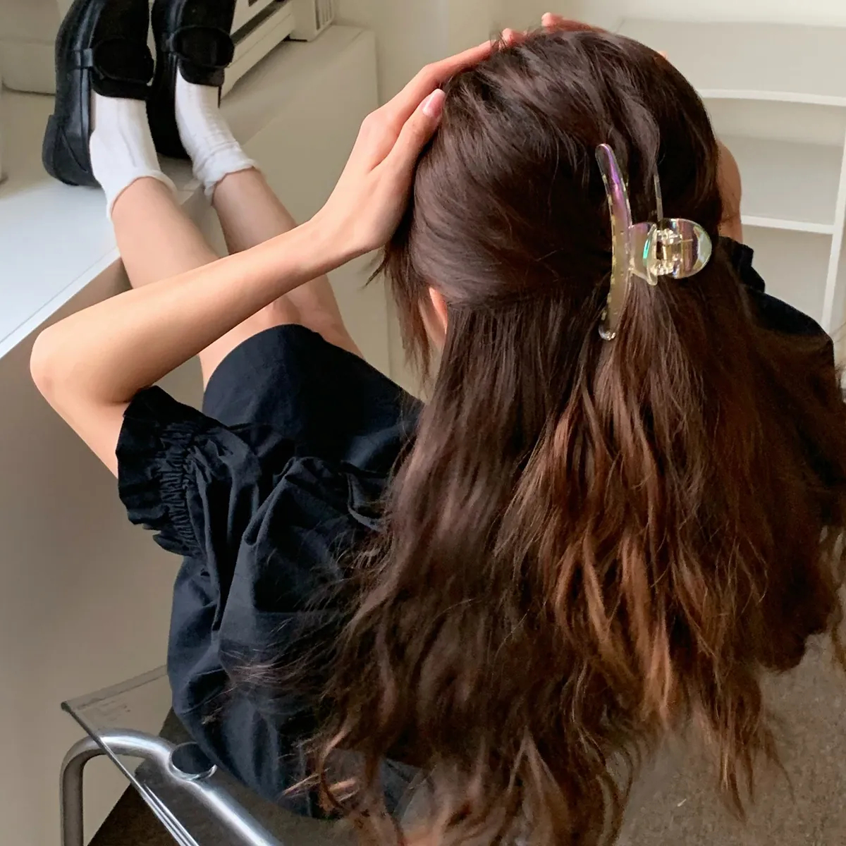 Große Irisierende Acryl Rechteckige Haarklammer Eleganter Koreanischer Stil Rutschfeste Shark Bun Haarspange Kopfschmuck Accessoire Für Damen Mädchen