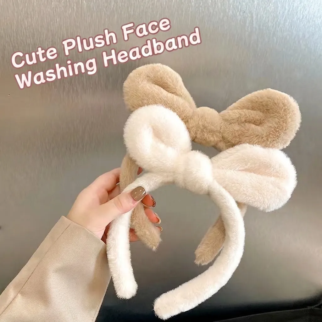 Cerchietto con Fiocco e Orecchie da Coniglio in Peluche Morbido Fleece Fascia per Lavaggio Viso per Donna Ragazza Gioielli Capelli Dolce