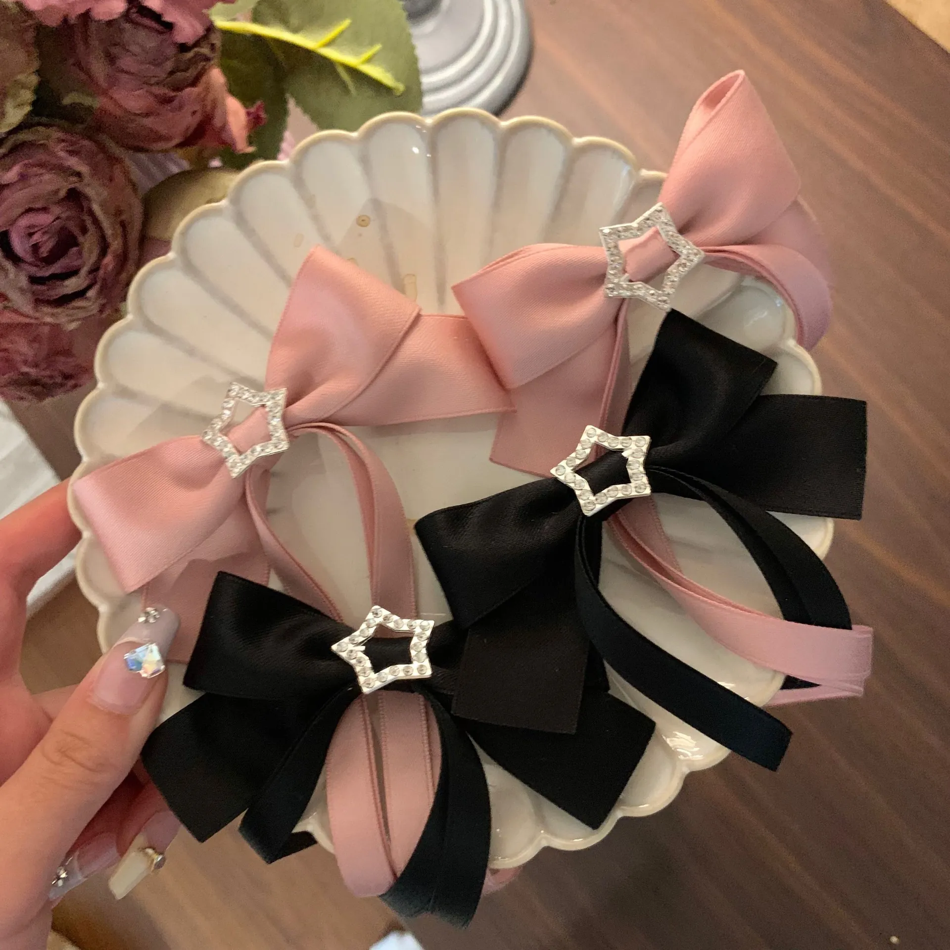 Koreanischer Süßer Satin Schleife Haarclip Stern Strass Langer Streamer Mode Eleganter Haarschmuck Für Damen Mädchen