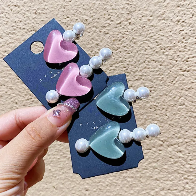 Set Fermagli per Capelli a Forma di Cuore Dolce Stile Coreano con Künstliche Perle Sintetiche per Donna Ragazza Semplici Fermagli in Resina
