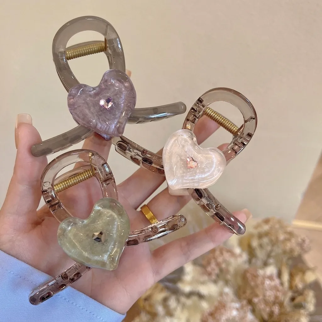 Haarkralle Im Koreanischen Stil Herz Harz Kunststoff Haarnadel Mit Strass Für Damen Tägliche Mode Styling Accessoire