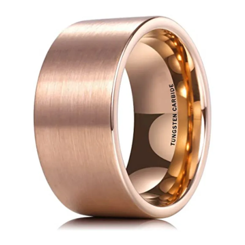 Anillo de Carburo de Tungsteno Ancho para Hombre Superficie Mate Cepillada Interior Pulido Banda Oro Rosa Negro Joyería Minimalista