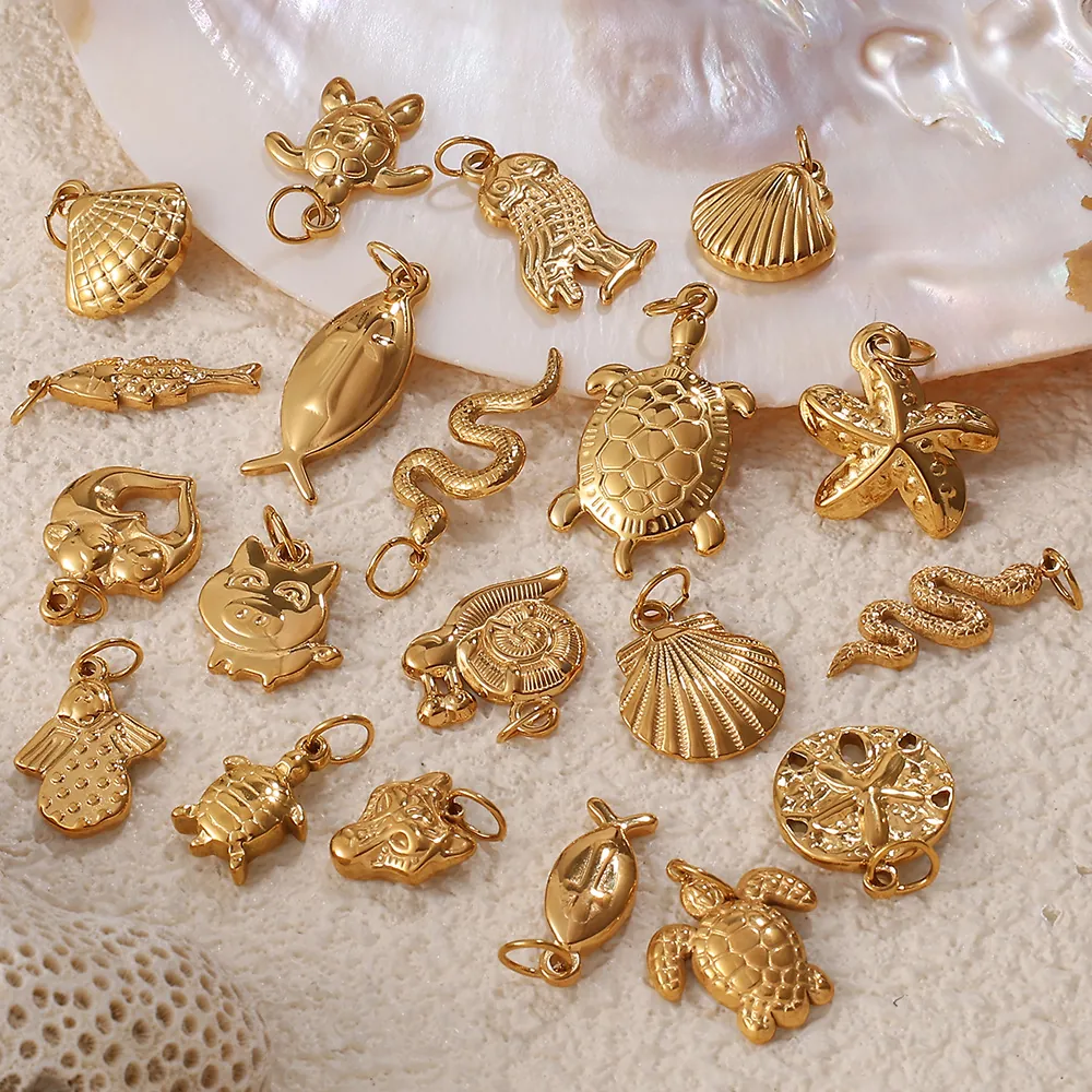 Edelstahl Meereslebewesen Form Anhänger Für DIY Schmuckherstellung Vergoldet Schildkröte Muschel Seestern Charms Halskette Zubehör Nur Anhänger Ohne Kette