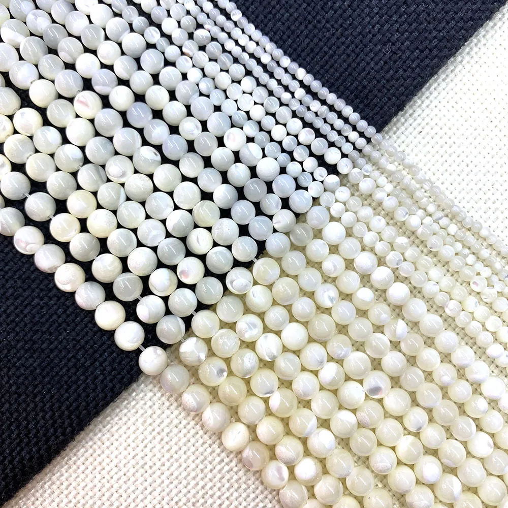 Natural Shell Beads Mother Of Artificial Pearl Round Loose Spacer Beads For DIY Jewelry Making White Flesh Color Jewelry Accessories