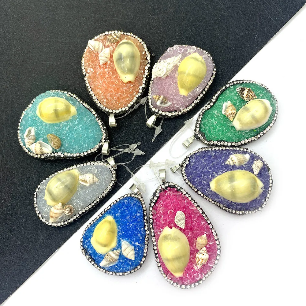 Pendentif en Forme de Goutte d'Eau Style Océan Avec Coquillage Naturel et Résine Avec Strass pour Collier DIY Bijoux Femme