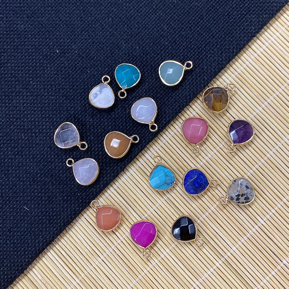 Naturstein Facettierter Tränen Anhänger Mit Vergoldeter Legierung Kante Wassertropfen Charm Für DIY Schmuckherstellung Halskette Ohrringe Tigerauge Lapislazuli Amethyst