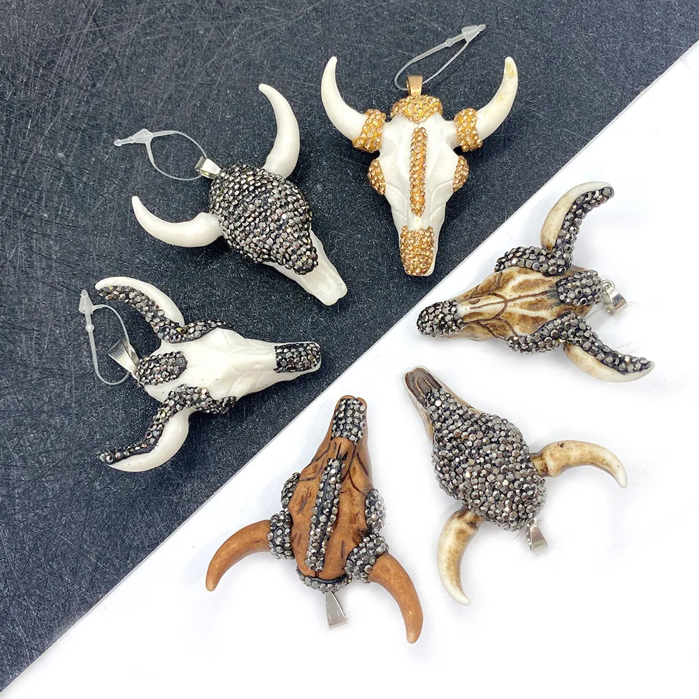 Stierkopf Totenkopf Anhänger Acryl Mit Strass Eingelegt Böhmisch Vintage DIY Halskette Schmuckherstellung Zubehör