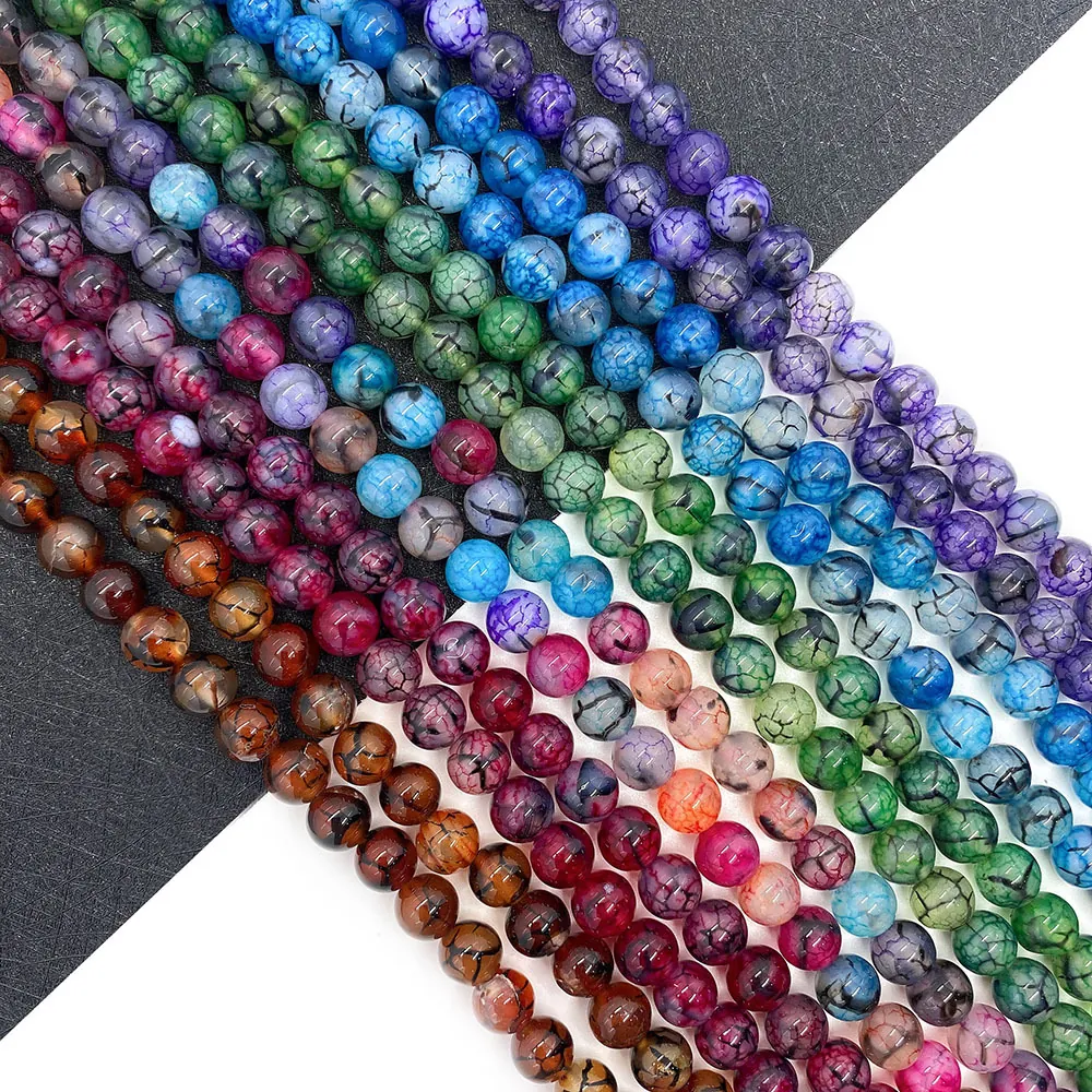 Natuursteen Drakenader Agaat Ronde Losse Kralen Gepolijst Barstpatroon Agaat Kralen Voor DIY Sieraden Maken Accessoires