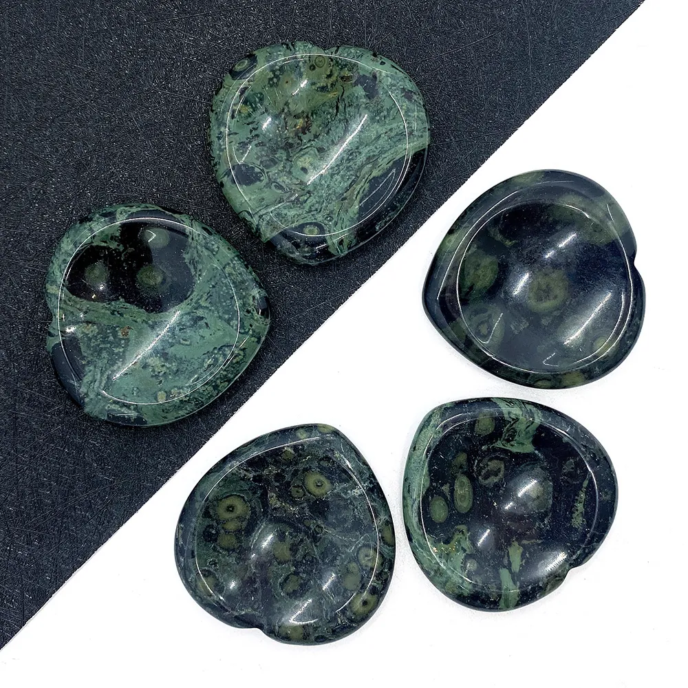 Pierre de Souci Naturelle en Jaspe Kambaba Forme de Cœur Pierre de Pouce Polie pour la Fabrication de Bijoux DIY Pierre de Paume Cristal de Guérison Décoration de Maison