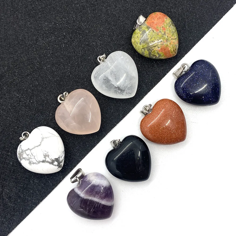 Herzform Naturstein Anhänger Amethyst Rosenquarz Tigerauge Anhänger Mit Metallverschluss DIY Schmuckherstellung Zubehör