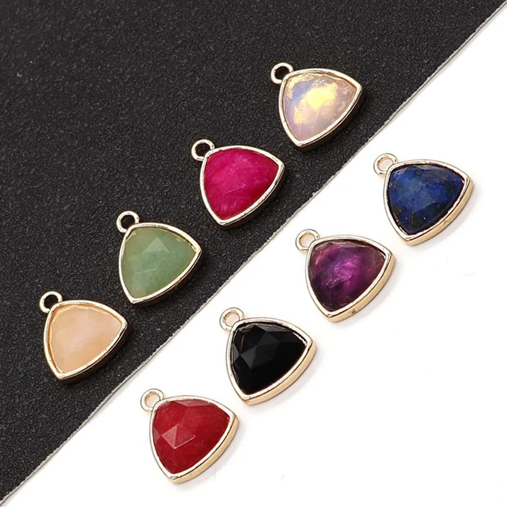 Faceted Triangle Natural Stone Pendants Electroplated Copper Edging Gemstone Charms With Loop For DIY Jewelry Making Necklaces Earring Accessories