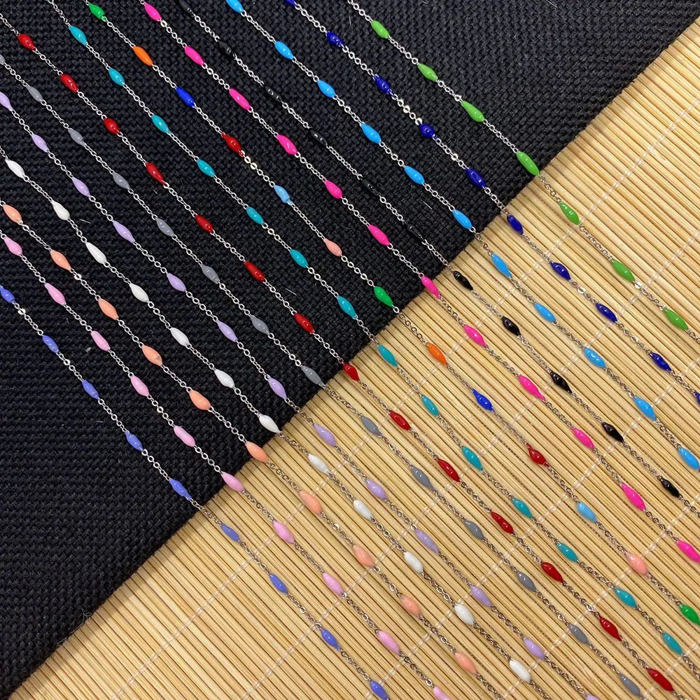 Stainless Steel Enamel Colorful Rice Beads Chain For DIY Jewelry Making Necklace Bracelet Findings Jewelry Accessories