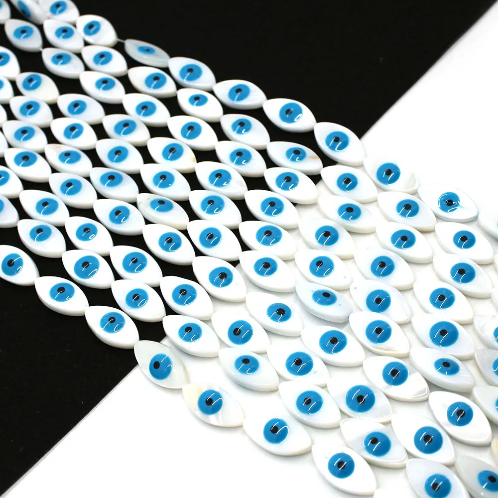 Natural Freshwater Shell Loose Beads Marquise Shape Evil Eye Pattern Mother Of Artificial Pearl Nazar Beads For DIY Jewelry Making Accessory Handmade Material