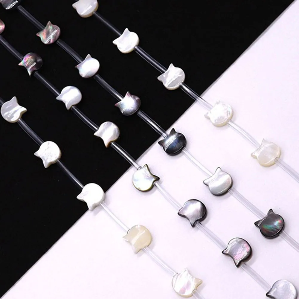 Perles en Vrac en Coquillage Naturel Tête de Chat Nacre Irisée Sculptée en Forme d'Animal pour Création de Bijoux DIY Bracelet Collier