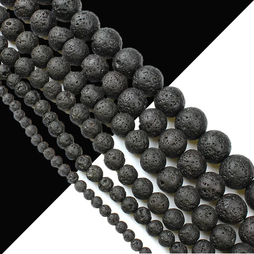 Natural Black Lava Stone Round Loose Beads Polished Volcanic Rock Stone For DIY Jewelry Making Bracelet Necklace Accessory