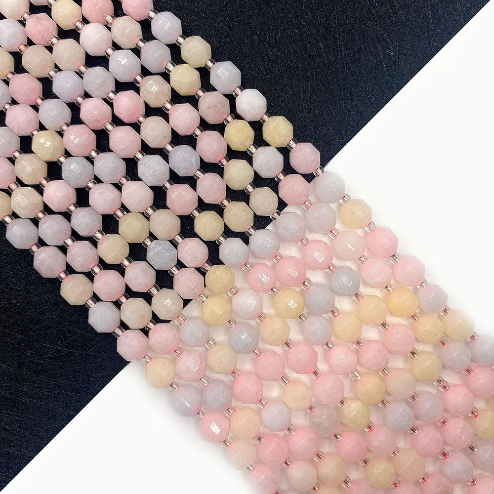 Naturstein Facettierte Morganit Lose Perlen Macaron Bunte Runde Perlen Schnur Für DIY Schmuckherstellung Armband Halskette