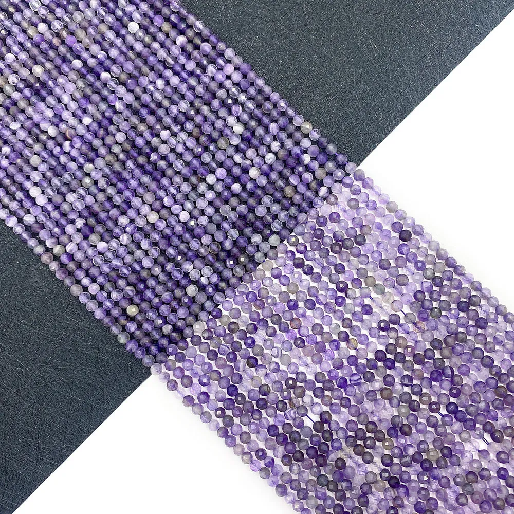 Natural Amethyst Faceted Round Ball Stone Beads Straight Hole Loose Gems For DIY Necklace Bracelet Jewelry Making Accessories