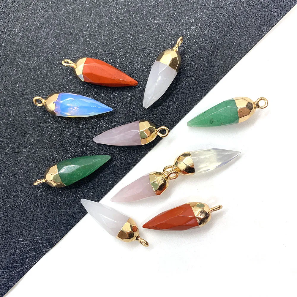 Natural Stone Faceted Bullet Shape Pendants With Gold Alloy Cap For DIY Jewelry Making Necklaces Findings Polished Stone Pendant Only