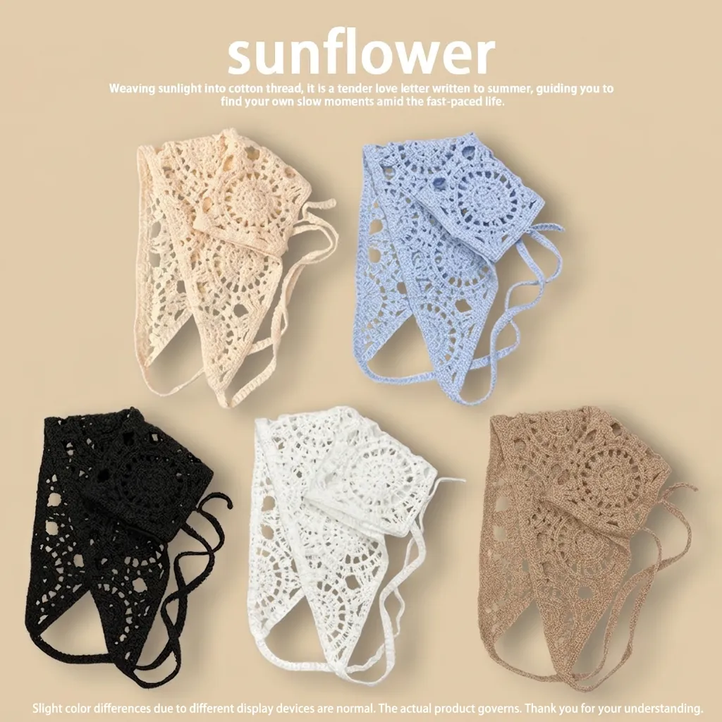 Bandeau En Coton Crocheté À La Main Motif Floral Creux Style Bohème Rétro Foulard Pour Femmes Accessoires Cheveux