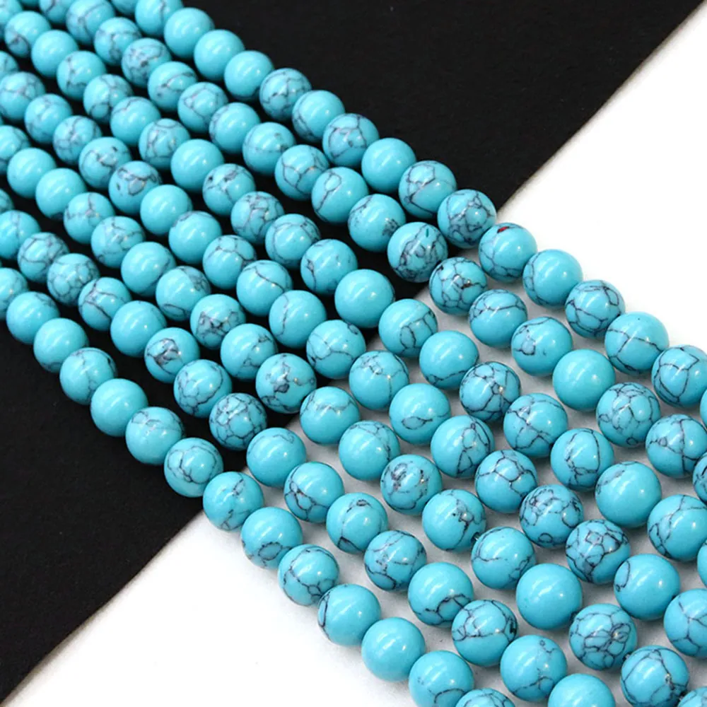 Cuentas Redondas de Piedra Natural Turquesa Cuentas Sueltas Piedra Pulida Para Collar Pulsera DIY Accesorios de Fabricación de Joyería