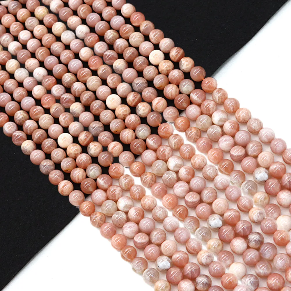 Natural Orange Moonstone Sunstone Polished Round Loose Beads For DIY Jewelry Making Handmade Necklaces Bracelets Accessory
